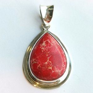 Sterling Silver Red Jasper Drop Pendant / Necklace - image 1